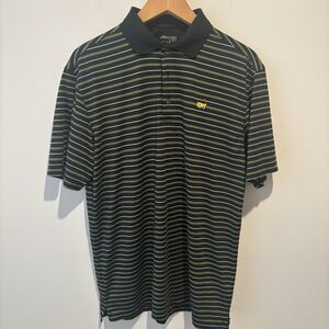 Masters Tech Polo Shirt Mens M Black Yellow Stripes Augusta Preppy Golf Logo